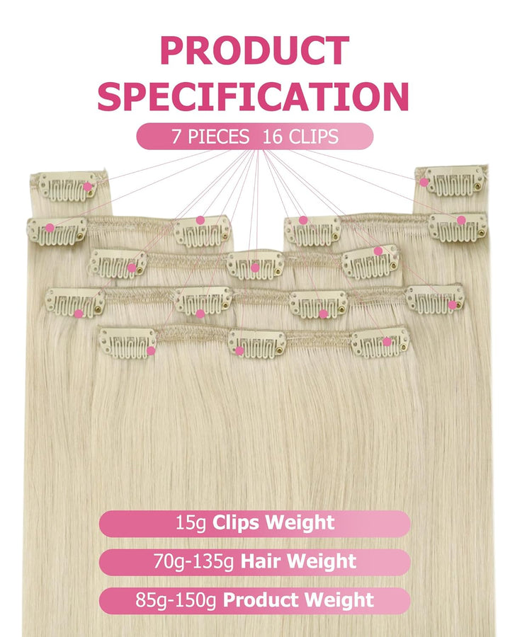YoungSee Echthaar Extensions Clip Platinblond 35cm Clip Echthaar Extensions Clip in Extensions Echth