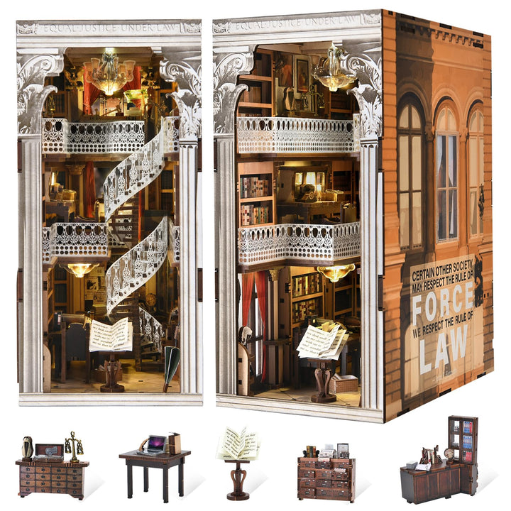 MiniCity Book Nook Kit, DIY 3D Miniatur Puppenhaus Booknook Kit für Teenager und Erwachsene (Law Lib