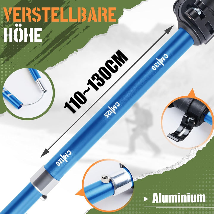Wanderstöcke Faltbar Aluminium 2Pack Trekkingstöcke Nordic Walking Stöcke Damen Herren 110-130cm Lei