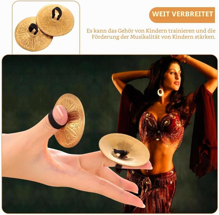 Amosfun 2 Paar Fingerbecken Kupfer Zills FüR Bauchtanz Und Kinderpartys, Goldene Fingerzimbeln Mit G