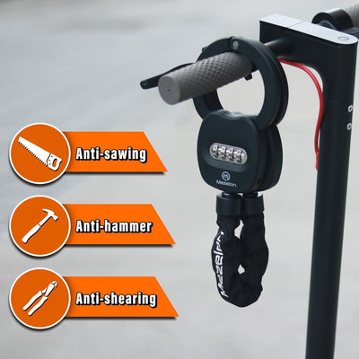 Mezelon E Scooter Schloss mit Zahlencode | Zahlenschloss für E Scooter | 8mm-Kettenglied Hochsicherh