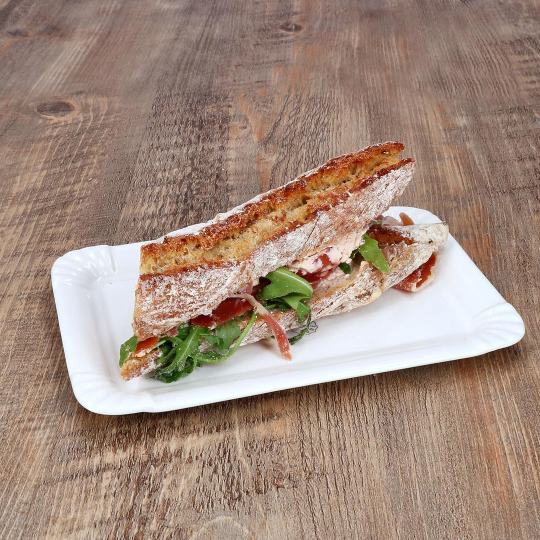 MamboCat 12er Set Pur Pappteller aus Porzellan I (LxB) 20x12,8cm I rechteckige Teller mit Papp-Optik