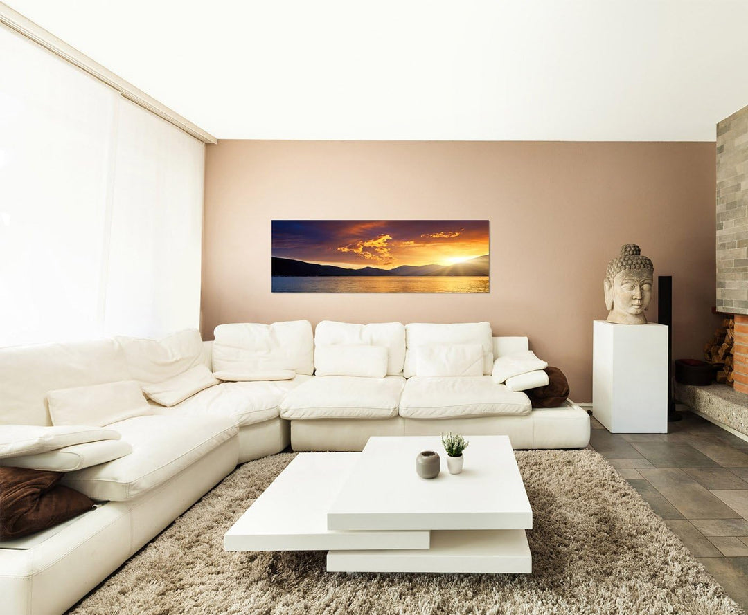 Paul Sinus Art Panoramabild auf Leinwand und Keilrahmen 120x40cm Balkan Montenegro Meer Berge Abendl