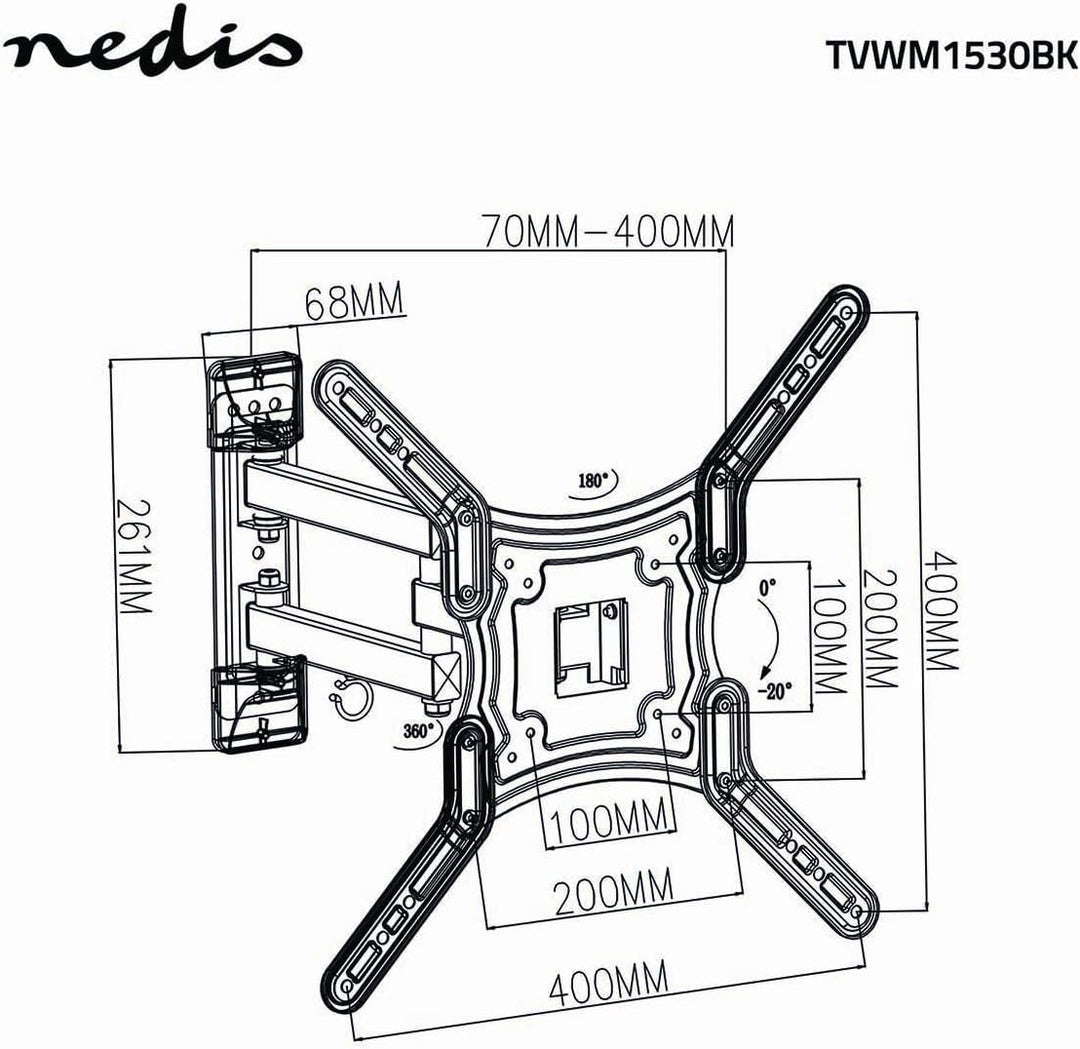 Nedis- Vollbewegliche TV-Wandhalterung - 23 - 55" - Max. 30 kg - 3 Drehpunkte - Drehwinkel: 180 ° -