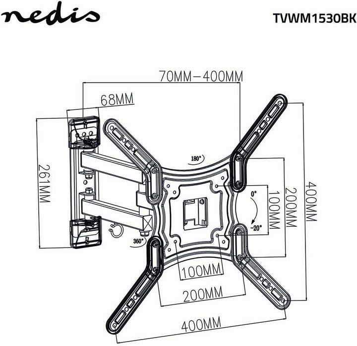 Nedis- Vollbewegliche TV-Wandhalterung - 23 - 55" - Max. 30 kg - 3 Drehpunkte - Drehwinkel: 180 ° -