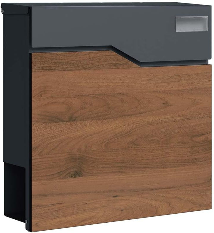 SCHARTEC Holz-Design dunkel Standbriefkasten SBS-SPB-7 freistehend Edelstahl Standfuss anthrazit mit