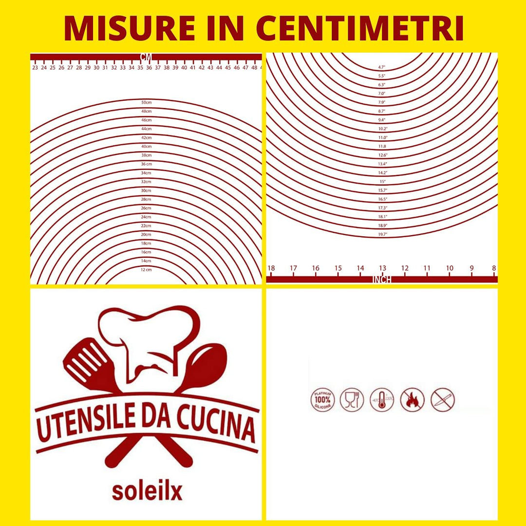 soleilx Backmatte für Kneten, 80 x 60 cm, italienisches Design, Masse aus CM, wiederverwendbar, anti