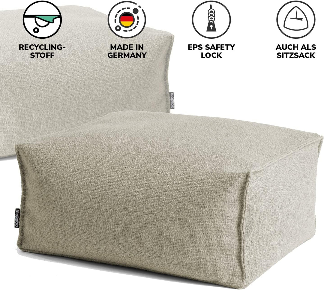 mokebo Pouf oder Hocker aus Recyclingstoff 'Der Ruhestifter', Sitzhocker oder Sitzpouf mit EPS-Perle