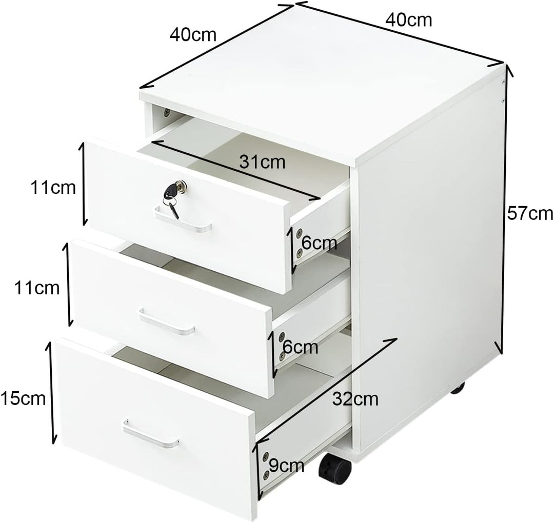 ZBAOLTO Rollcontainer Abschliessbar，Rollcontainer mit Schubladen，Aktenschrank, Büro-Aktenschränke mi