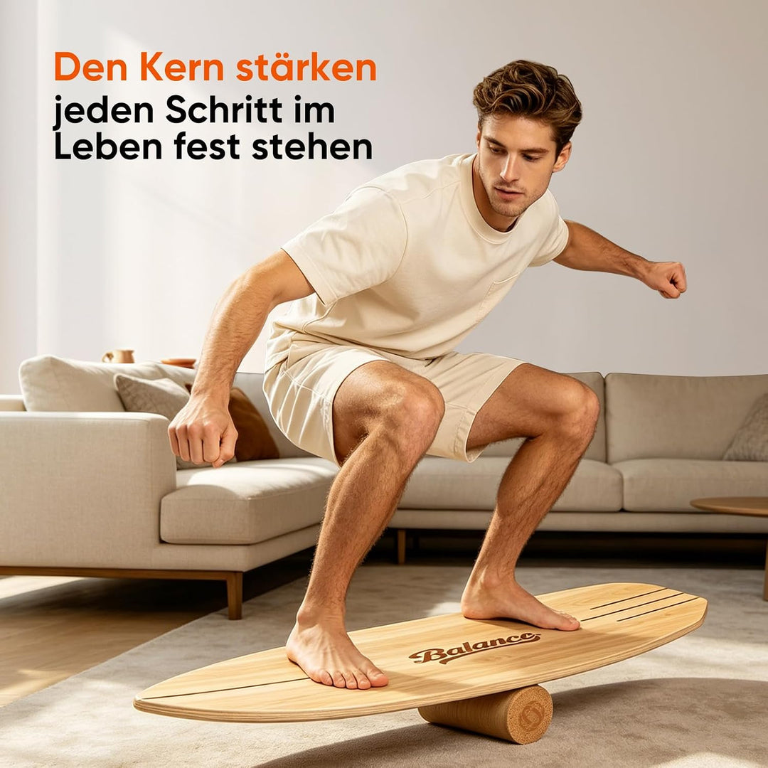 Balance Board Komplett-Set aus Massivholz – 4-in-1 Gleichgewichtsboard mit Rolle, Halbkugel &amp; Faszie