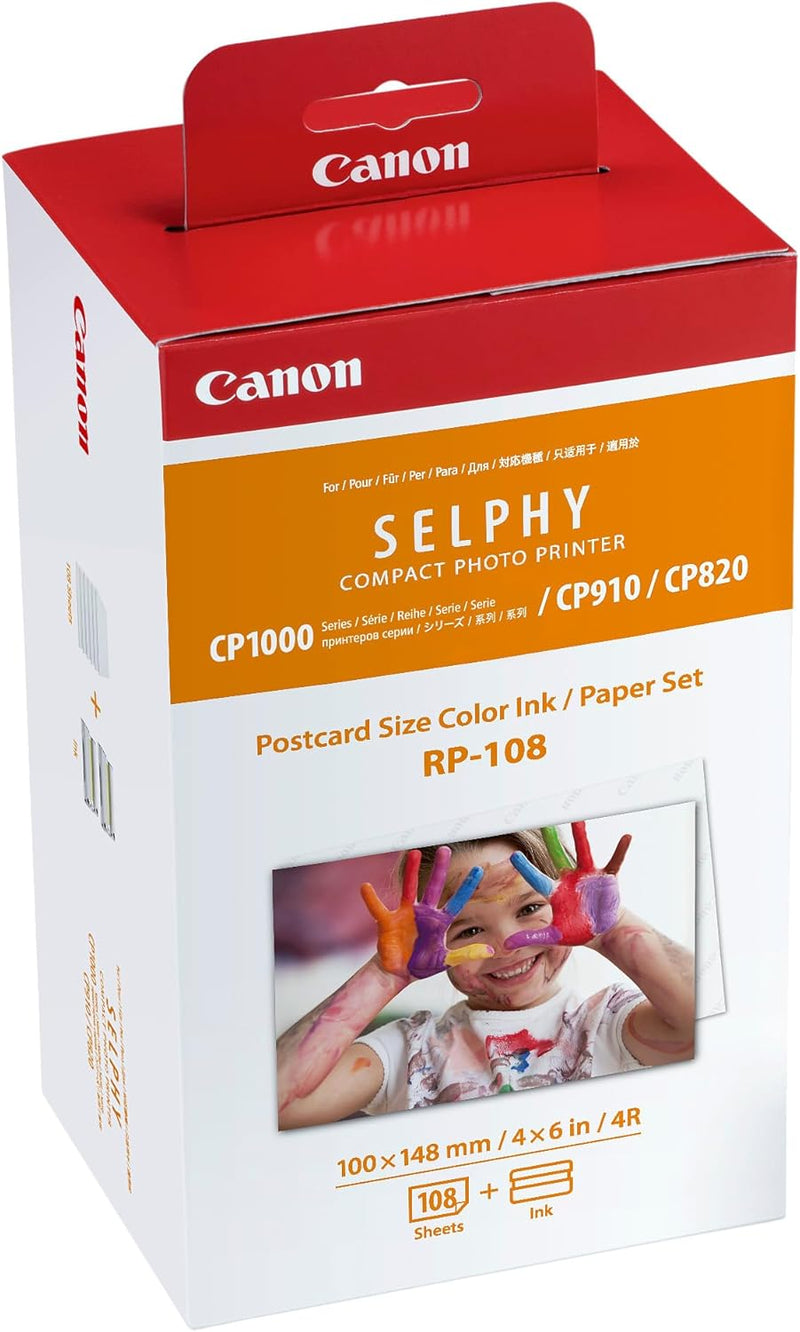 Canon RP-108 Original Farbband/Papierset Postkartengrösse 10x15cm für SELPHY CP-Drucker (108 Blatt,