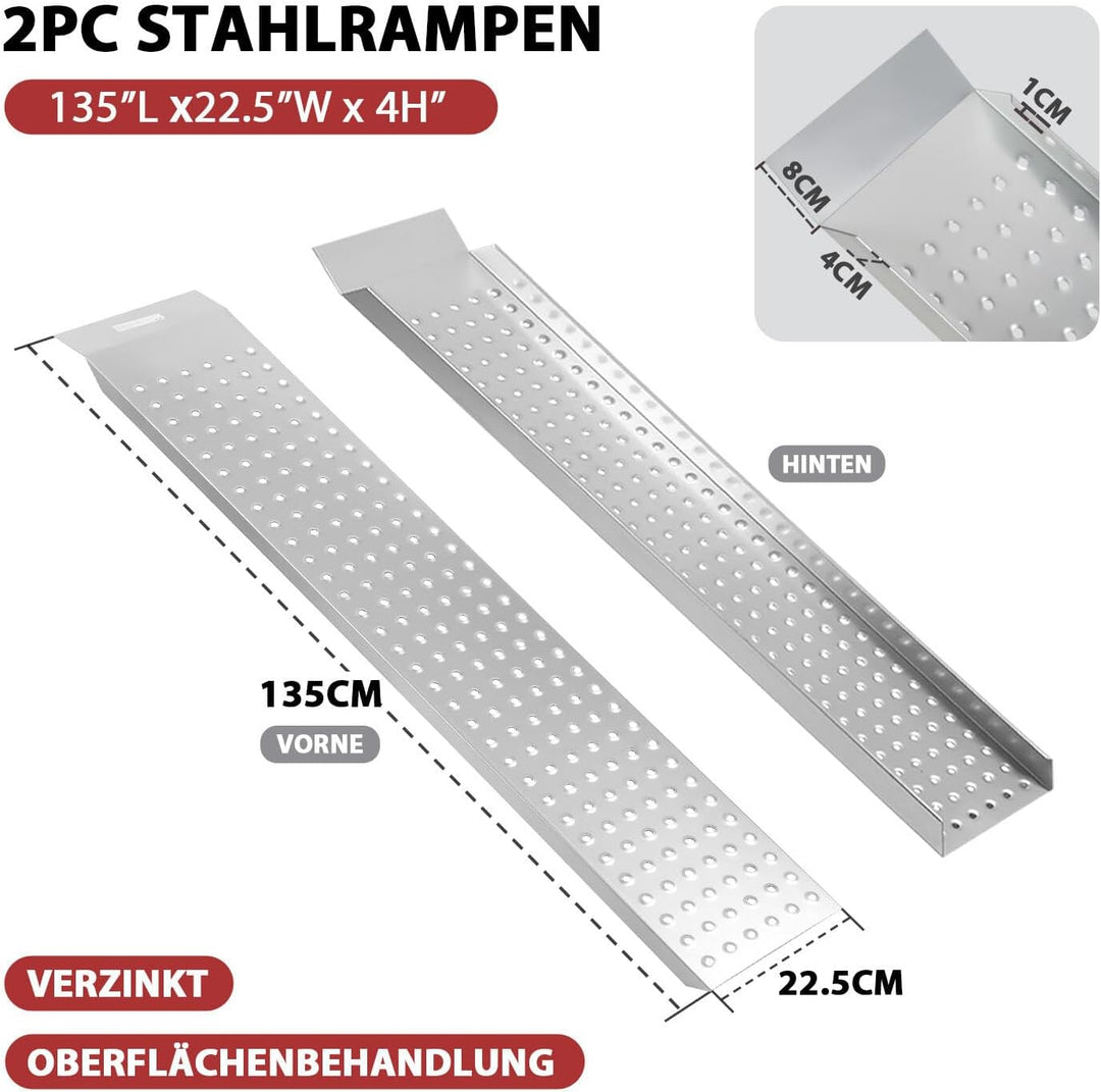 Herrselsam 135cm 2X Auffahrrampe Verladerampe aus verzinktem Stahl, rutschfest, max. 400kg, Rampen f