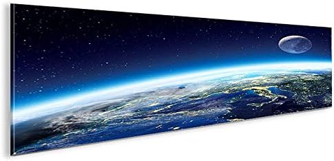 islandburner Bild Bilder auf Leinwand Erde und Mond Panorama XXL Poster Leinwandbild Wandbild Dekoar