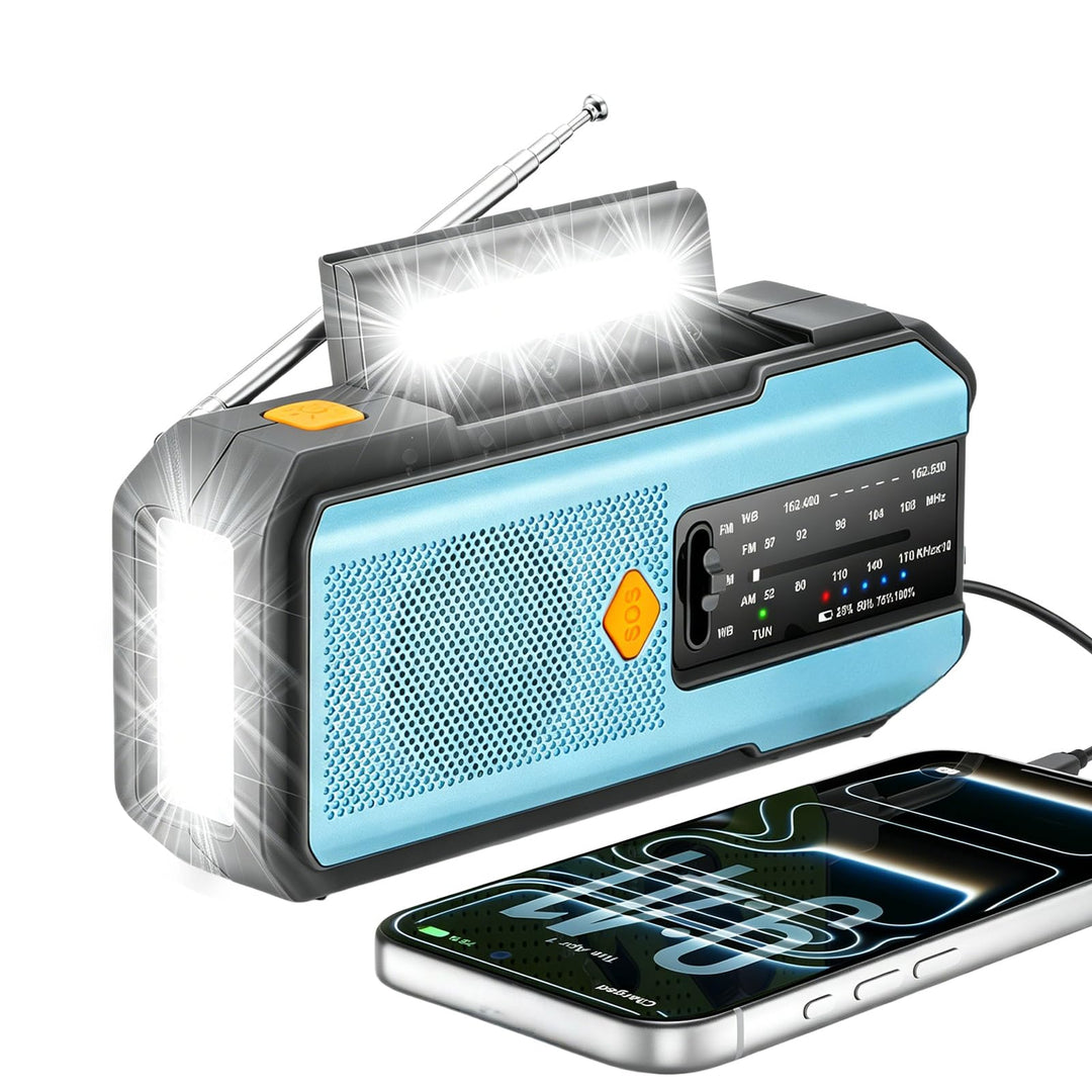 Notfall Radio, Emergency Radios, 5000mAh Notfallradio, Blaues Kurbelradio, SOS Alarm, AM/FM/NOAA Wet