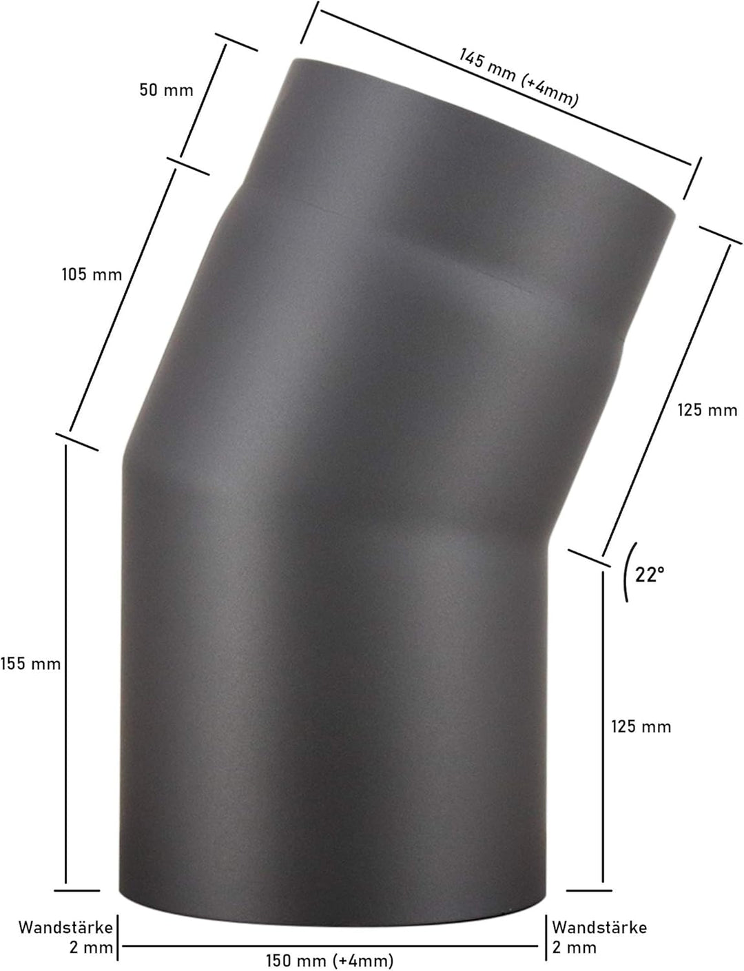 LANZZAS Ofenrohr Bogen 22° Grad, im Durchmesser, DN, Ø 150 mm, Farbe: gussgrau - weitere Rohre aus u