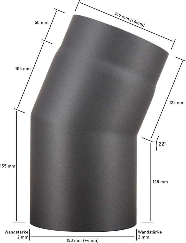 LANZZAS Ofenrohr Bogen 22° Grad, im Durchmesser, DN, Ø 150 mm, Farbe: gussgrau - weitere Rohre aus u