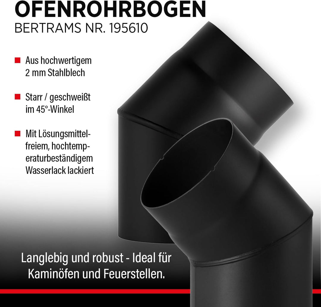 BERTRAMS Ofenrohr 150mm Ø Bogen ohne Tür Gussgrau | Stahlrohr mit 45° Winkel | Feuerrohr aus Stahlbl