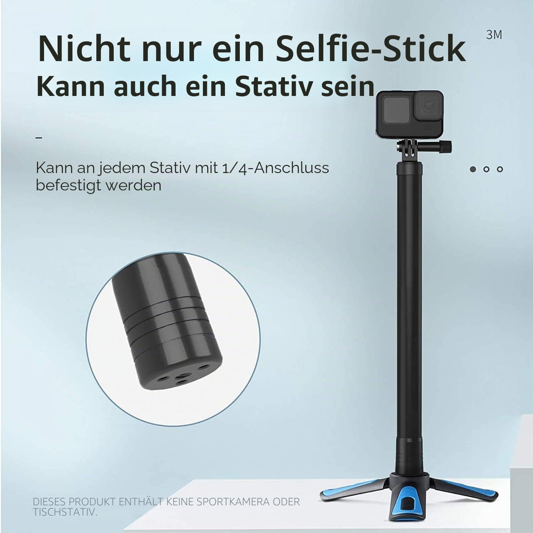 TELESIN Ultra Langer Extendable Carbon Selfie-Stick für GoPro Hero 10/9/8/7 Action 2，300 cm Lightwei