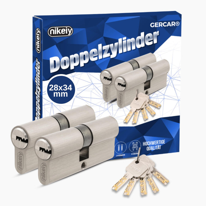 GERCAR Pro Profilzylinder 28/34 Massiver Schliesszylinder gleichschliessend 2er Set Doppelzylinder Z