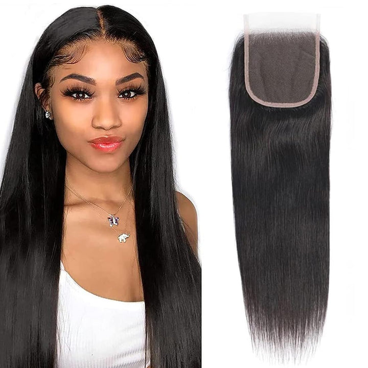 4 x 4 Lace-Closure, brasilianisches Echthaar, glatt, HD, transparent, Schweiz, 100% unverarbeitet, E