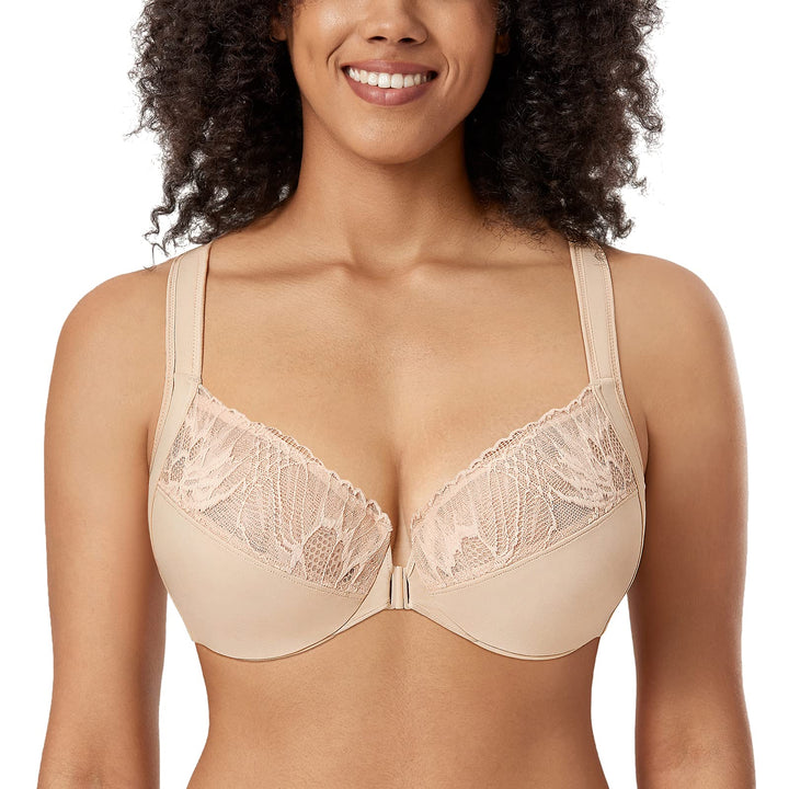 AISILIN BH Damen mit Bügel Vorderverschluss Racerback Spitze ohne Polster Grosse Grössen 80B Hautfar