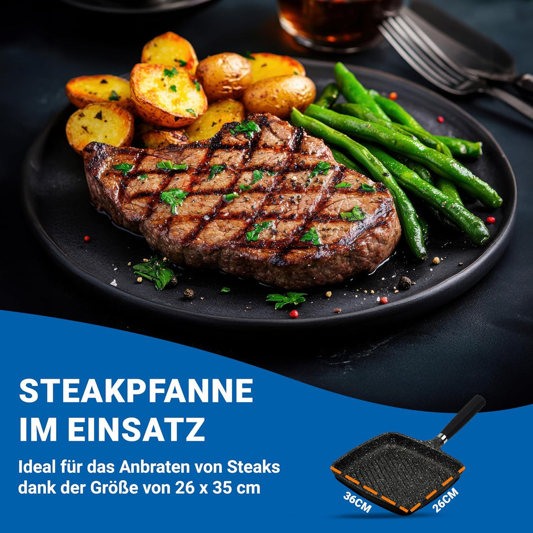 pentolpress Granit Steakpfanne (35 x 26 cm Durchmesser) – Steakpfanne Induktion – super kratzfeste G