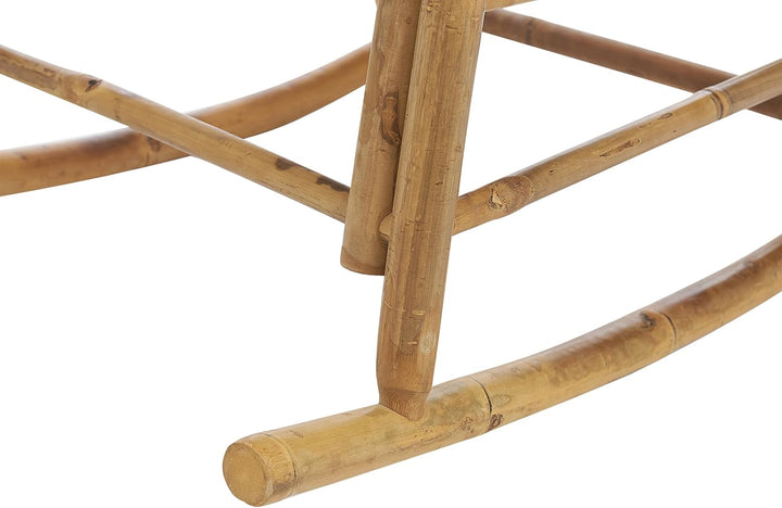 Garten Schaukelstuhl Bambus hellbraun mit Armlehnen Auflage weiss Boho Frigole