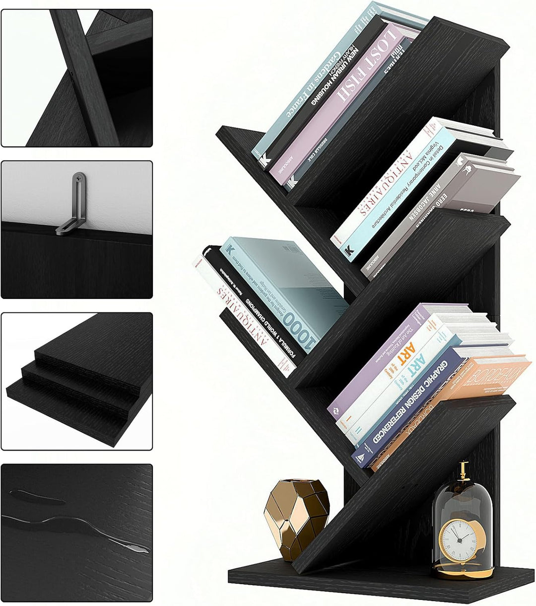 YMYNY Bücherregal im Baumform, 4 Ebenen Raumteiler, Standregal, 30x17x60 cm, Platzsparend, Holzregal