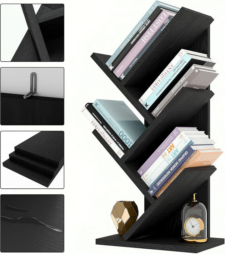 YMYNY Bücherregal im Baumform, 4 Ebenen Raumteiler, Standregal, 30x17x60 cm, Platzsparend, Holzregal