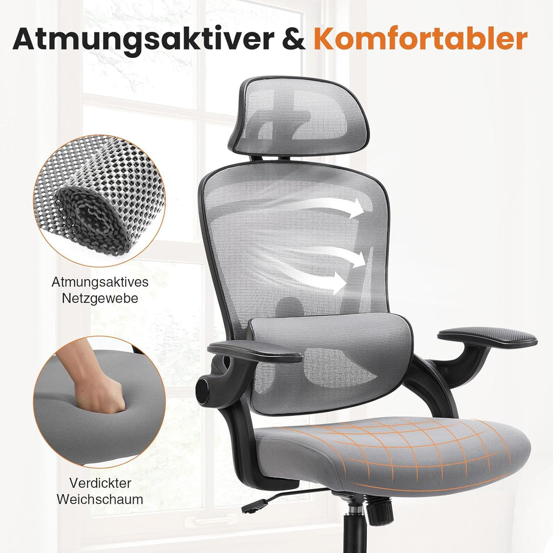Sweetcrispy Ergonomischer Bürostuhl, Schreibtischstuhl Ergonomisch, Atmungsaktiver Netzstuhl mit Ver