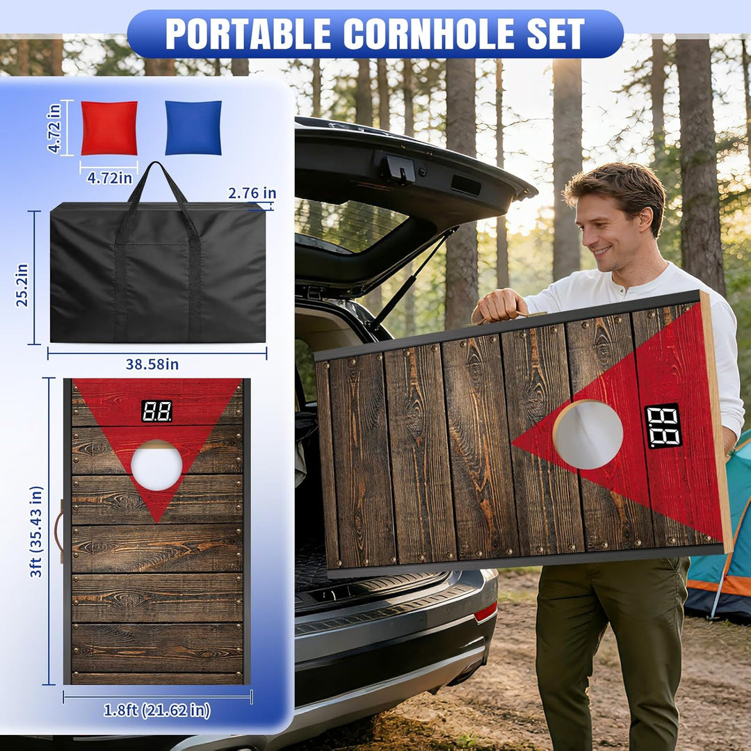 NZQXJXZ Cornhole Spiel Outdoor mit Automatischem Punktezähler, 90x55cm Massivholz Premium Corn Hole