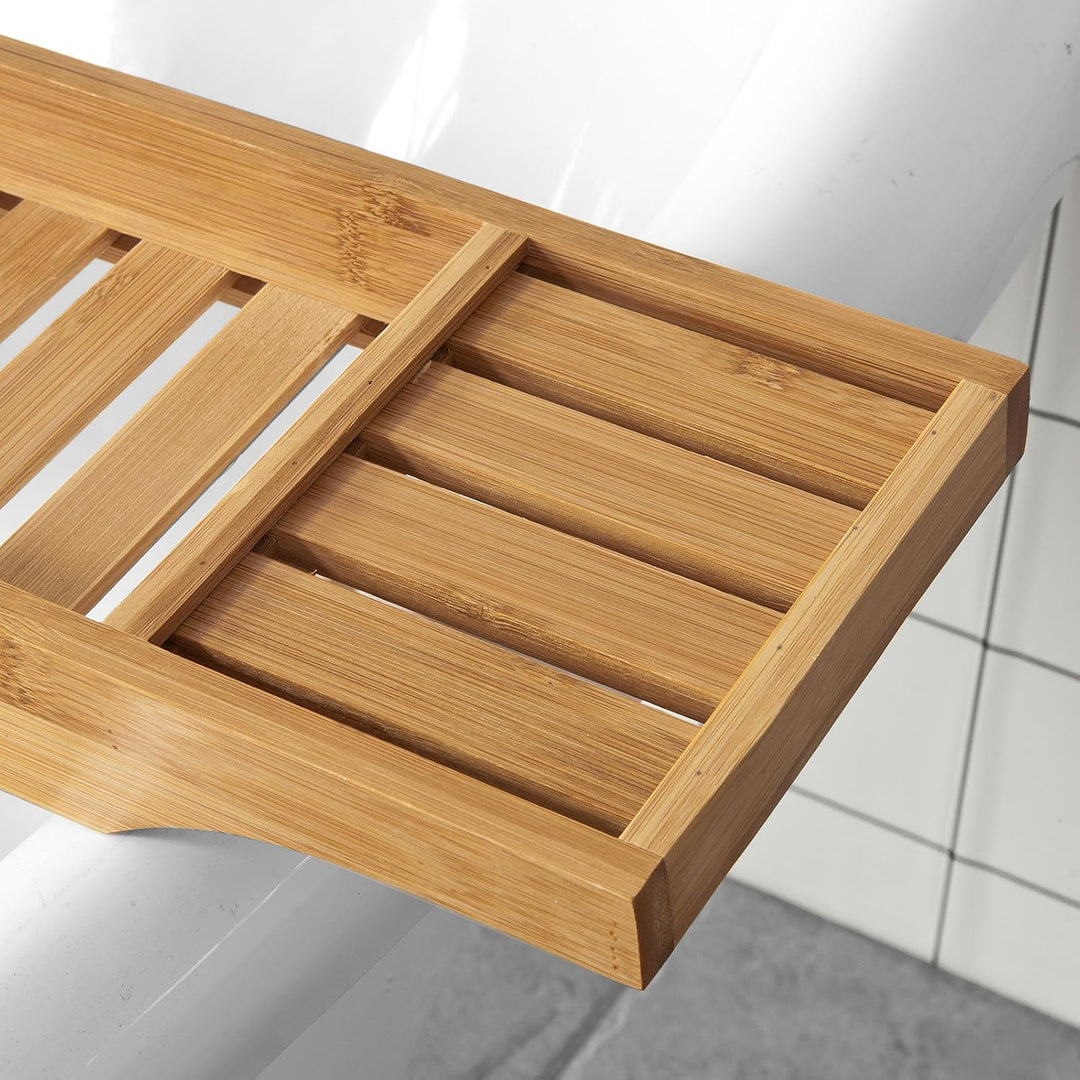 SoBuy Badewannenablage Bambus 80cm Badewannentablett Holz Wannenbrücke Extra Lang &amp; Lackiert für Gro