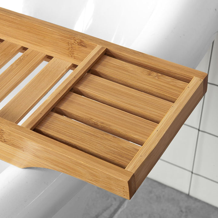 SoBuy Badewannenablage Bambus 80cm Badewannentablett Holz Wannenbrücke Extra Lang &amp; Lackiert für Gro