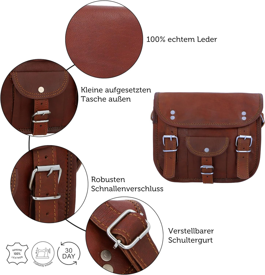 Gusti Umhängetasche Leder - "Emilia 7" Damen Herren Handtasche Ledertasche Braun