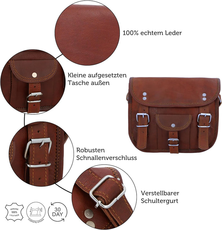 Gusti Umhängetasche Leder - "Emilia 7" Damen Herren Handtasche Ledertasche Braun
