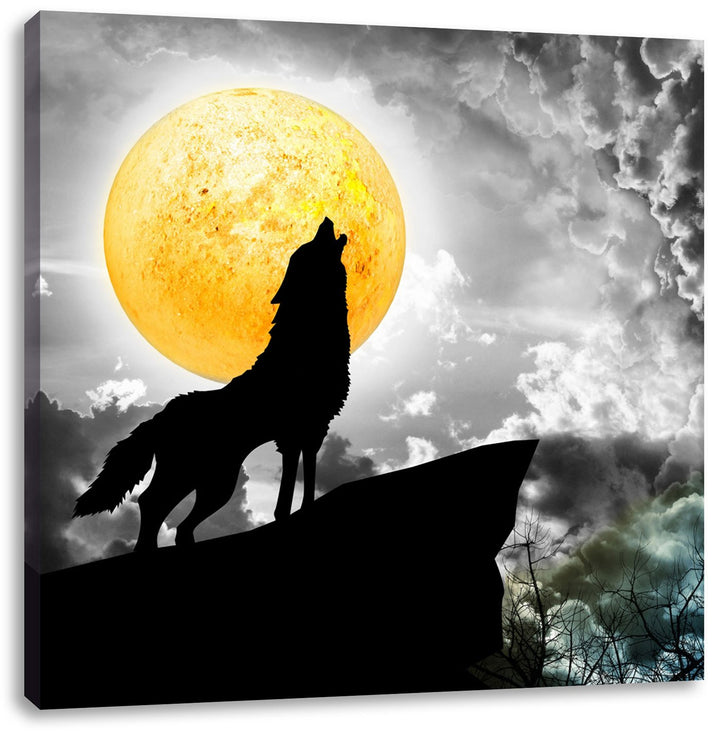 Pixxprint Mystischer Wolf im Vollmond als Leinwandbild/Grösse: 70x70 cm/Wandbild/Kunstdruck/fertig b