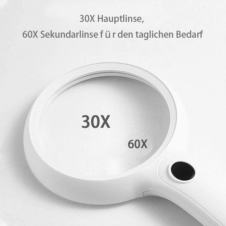 Lupe Mit Licht 60 Fach Vergrösserung - Handlupe Mit 14 LED 30X Für Senioren - Leselupe Linsentuch -