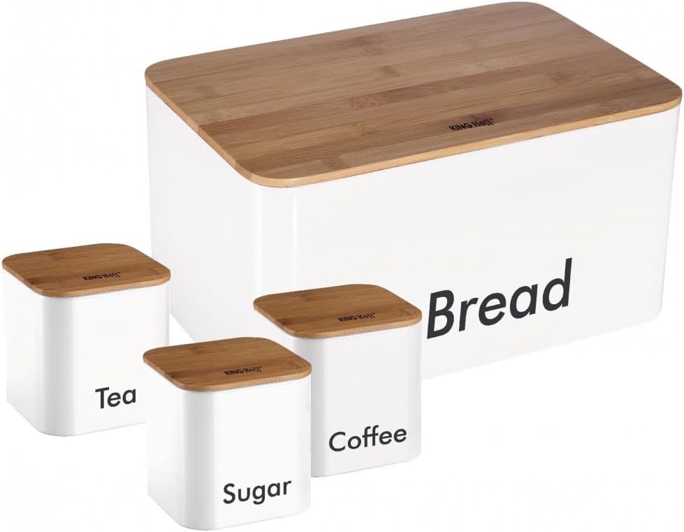 Bread Box Bread Bin With Wodden Top For Chopping Cutting With Canister Set KH-1026 Weiss, Weiss