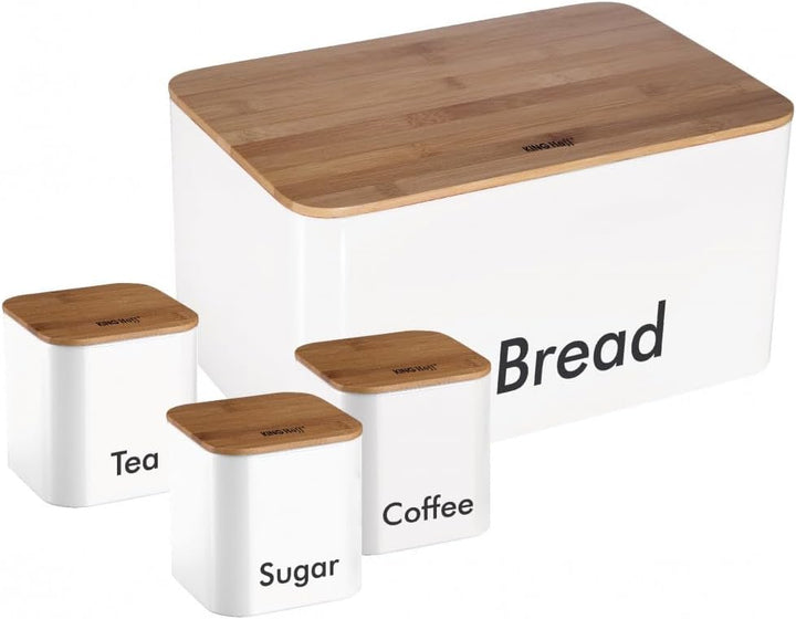 Bread Box Bread Bin With Wodden Top For Chopping Cutting With Canister Set KH-1026 Weiss, Weiss
