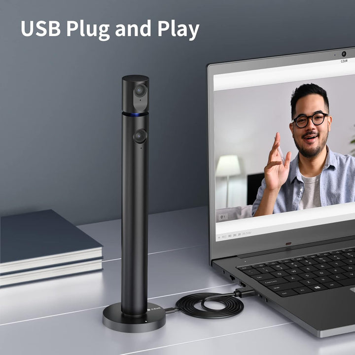 CZUR Halo Dual Webcam 180° Drehbare, 1080P Kamera mit Mikrofon Streamcam Videokamera 90° Sichtfeld C