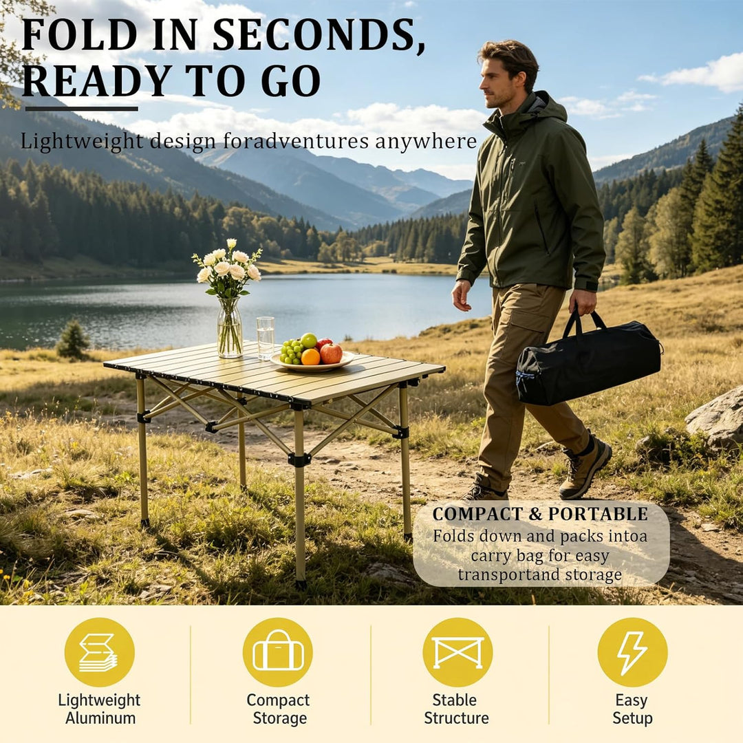 Campingtisch faltbar Klapptisch 95x56x50cm, Aufrollbare Tischplatte mit Aufbewahrungstasche, Camping