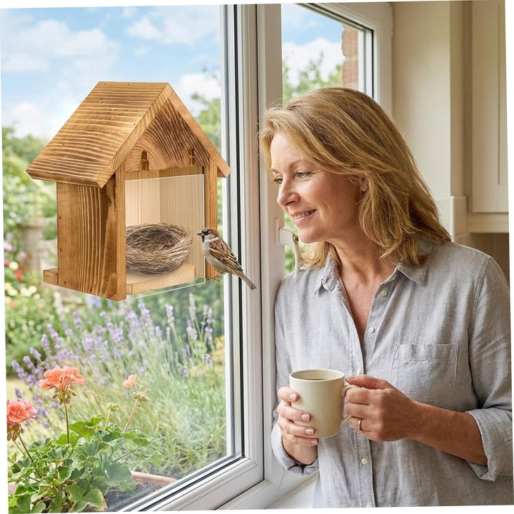 Vogelhaus, Fenster-Vogelhaus mit durchsichtiger Sichtscheibe – zum Aufhängen im Freien, leicht zu re