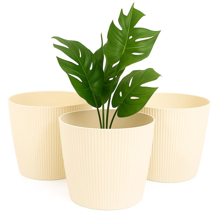 Home Garden Ornaments Blumentopf Set 3er – Kunststoff Übertopf, geriffeltes Design, modern & dekorat
