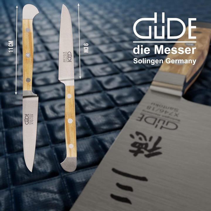 GÜDE Solingen - Gemüsemesser geschmiedet, 9 cm, Olivenholz, ALPHA OLIVE, Doppelkropf, Handmade Germa