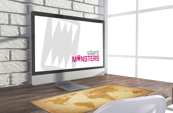 Silent Monsters Mauspad XXL 900 x 400 mm grosses Mousepad Weltkarte braun - Vernähter Rand - rutschf