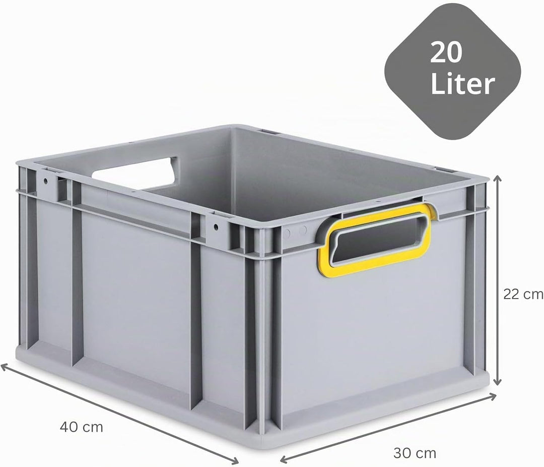SparSet 5x Eurobox NextGen Color | HxBxT 22x30x40cm | 20 Liter | Griffe gelb offen | Glatter Boden |