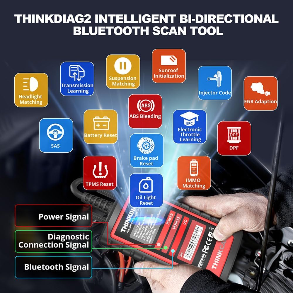 thinkcar obd2 Diagnosegerät,ThinkDiag 2 Bluetooth OBD2 Diagnose Scanner für Alle Fahrzeuge mit 15 Re