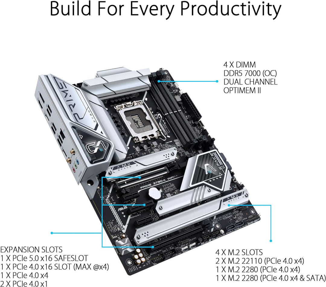 ASUS Prime Z790-A WIFI Gaming Mainboard Sockel Intel LGA1700 (ATX, PCIe 5.0, DDR5 Speicher, 4x M.2,