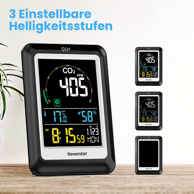 Newentor CO2 Messgerät, 4 CO2-Konzentrationsstufen mit Alarm und Lüftungsempfehlungen, Batteriebetri
