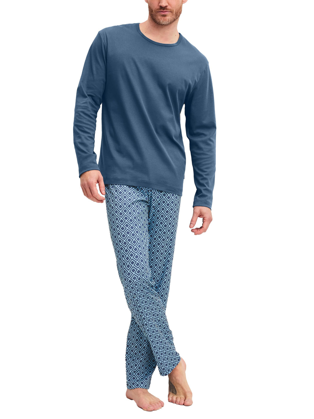 CALIDA Relax Streamline Pyjama, lang Herren, aus 100% Baumwolle 46-48 Atlantic Blue, 46-48 Atlantic